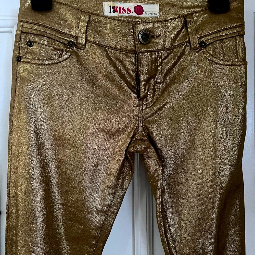 Metallic Jeans! bronzy gold size 0 skinny leg Kiss